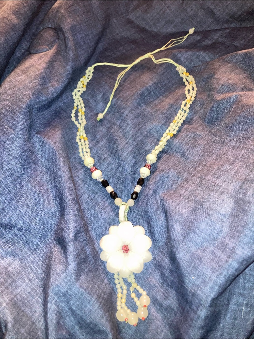 White Jade Floral Beaded Necklace - Women Jewelry